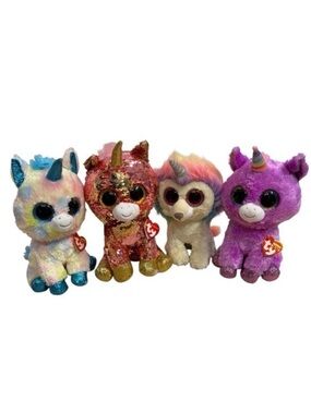 TY Plush Unicorn Set Of 4 With Tags Rosette Sunset Layla Blitz Stuffed Toy